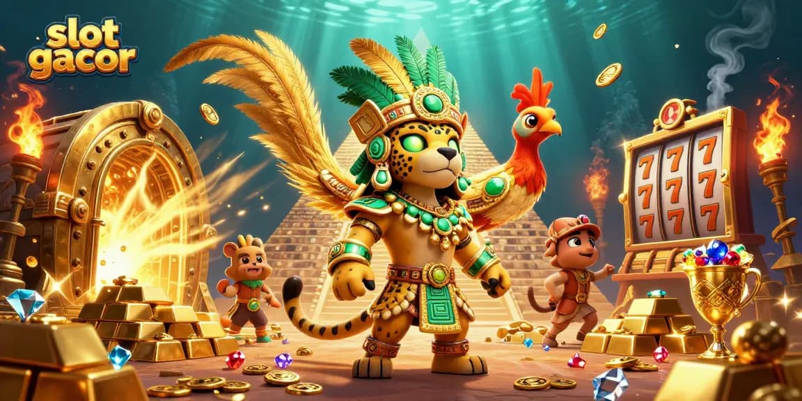 Engage in slot gacor excitement with the Mayan priest and treasures in a vibrant casino scene.