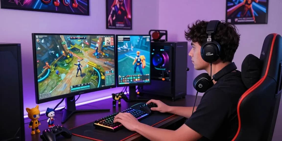 Gamer enjoying a modded game experience on an immersive setup featuring vibrant graphics and gaming gear, highlighting dramawave.