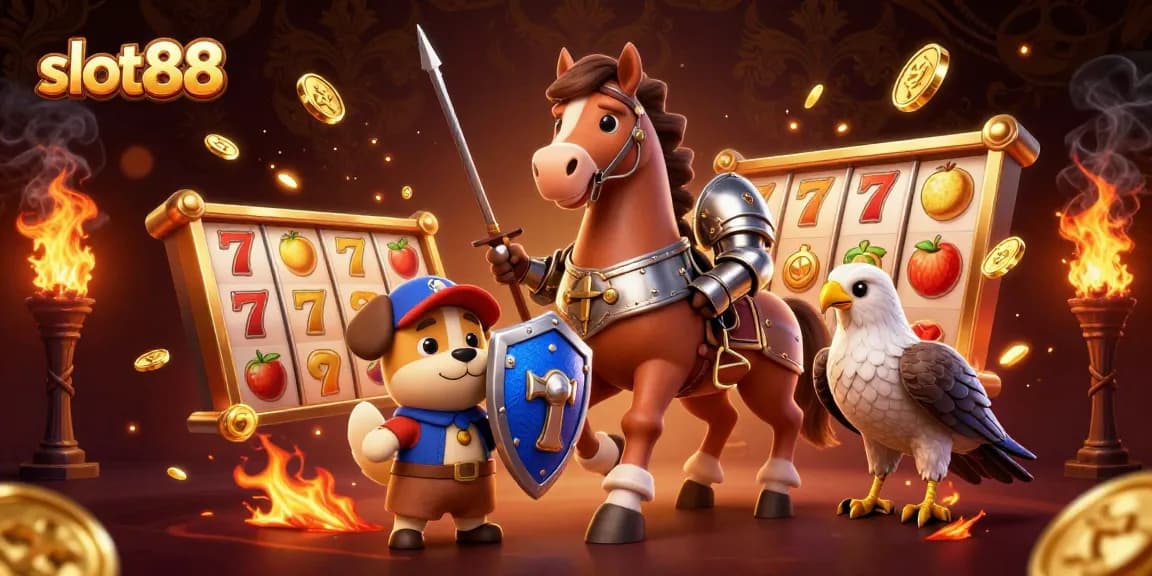 Spin to win with slot88 using vibrant slot reels and characters in a dynamic casino scene.
