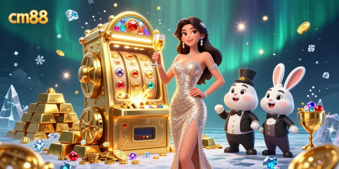 Experience the thrill of cm88 with a stunning jackpot scene featuring a glamorous woman and a playful bunny croupier.