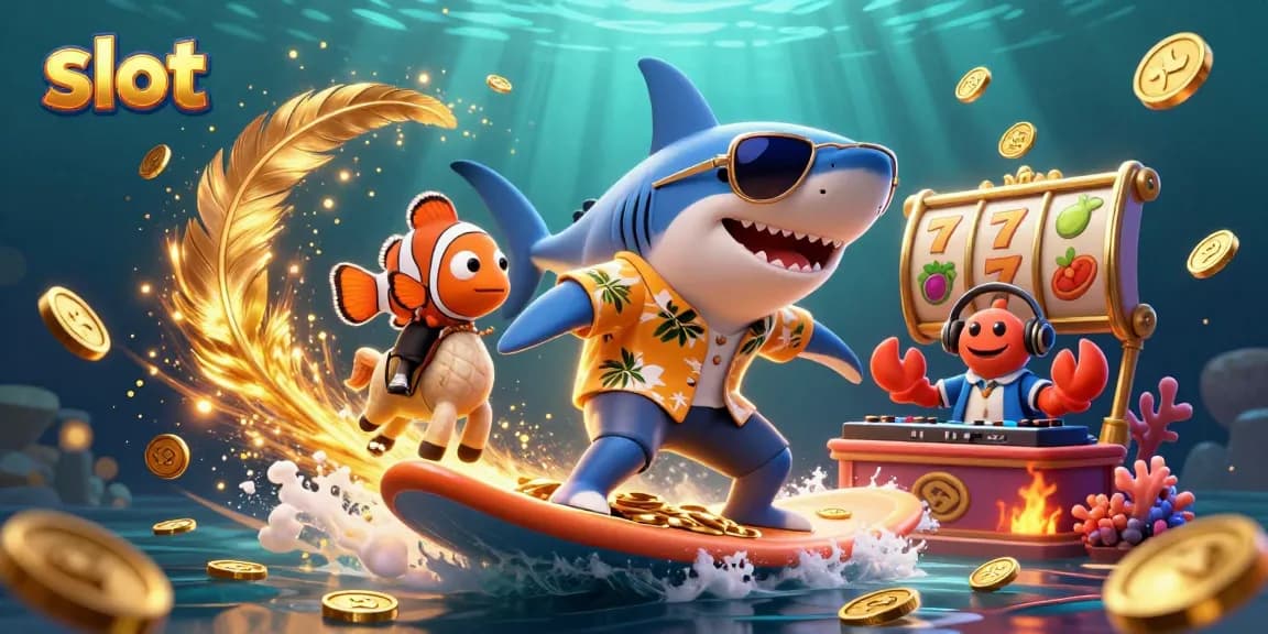 Bermain slot dengan simbol keberuntungan yang mengelilingi karakter lucu di dunia bawah laut