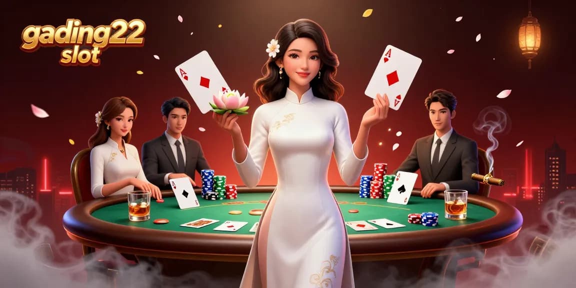 Experience thrilling gading22 slot gameplay showcasing vibrant casino elements and an elegant character.