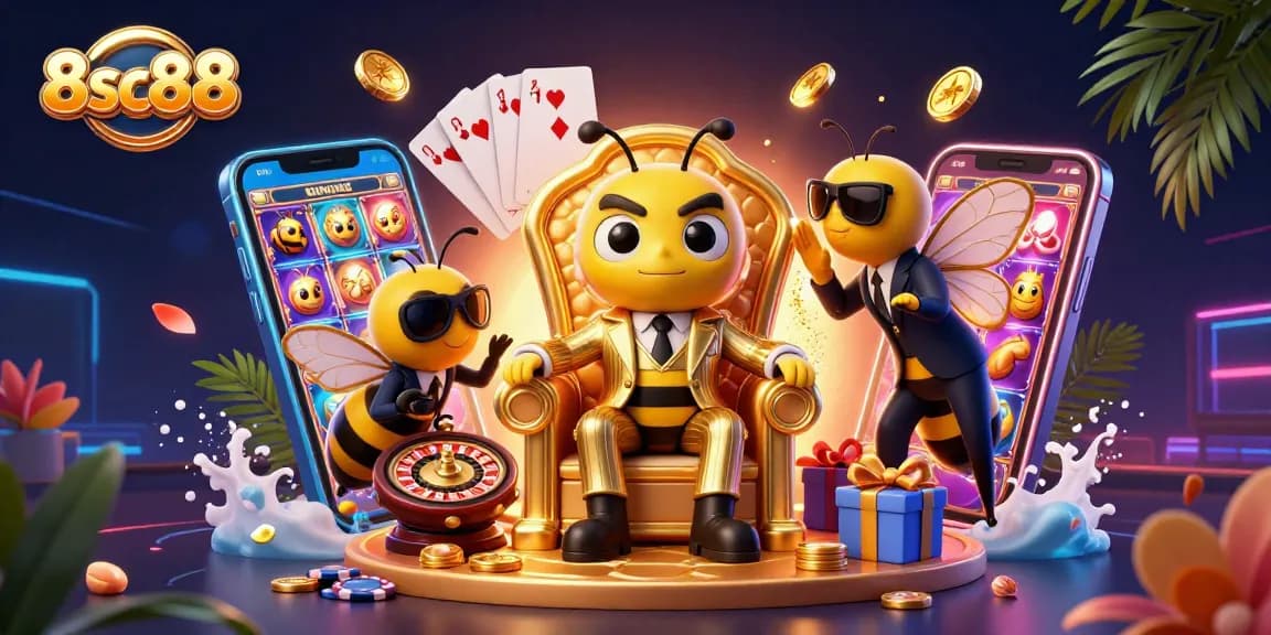 Engage with 8sc88's thrilling casino world with a vibrant, action-packed digital graphic.