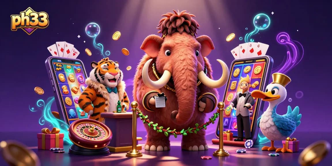 Experience ph33 gaming excitement with lively characters in a vibrant casino atmosphere.
