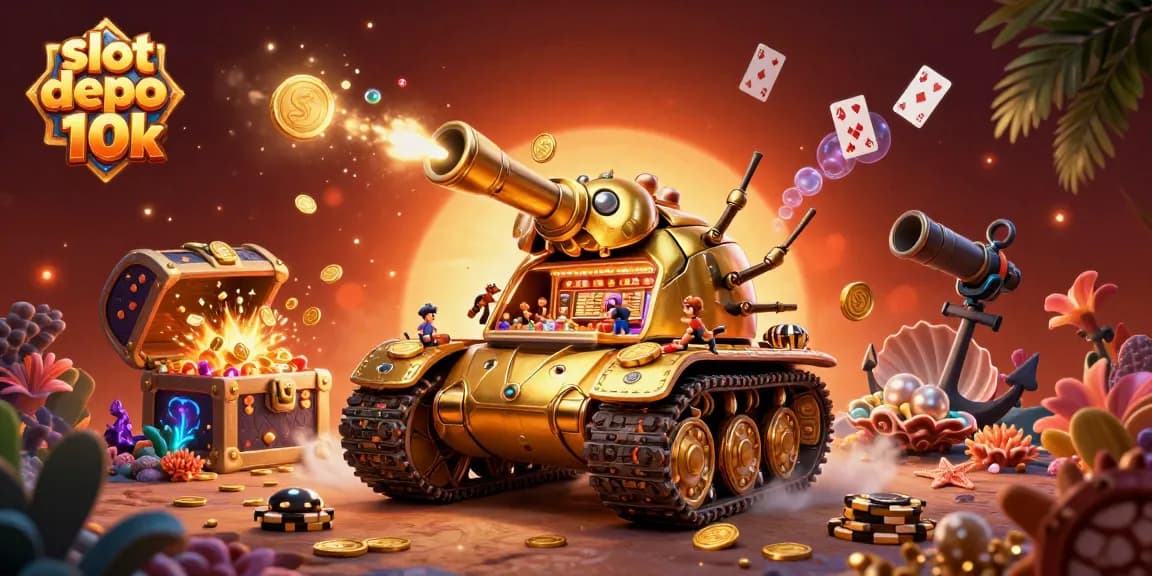 Experience the thrill of slot depo 10k with a vibrant, animated casino scene filled with action and treasures.