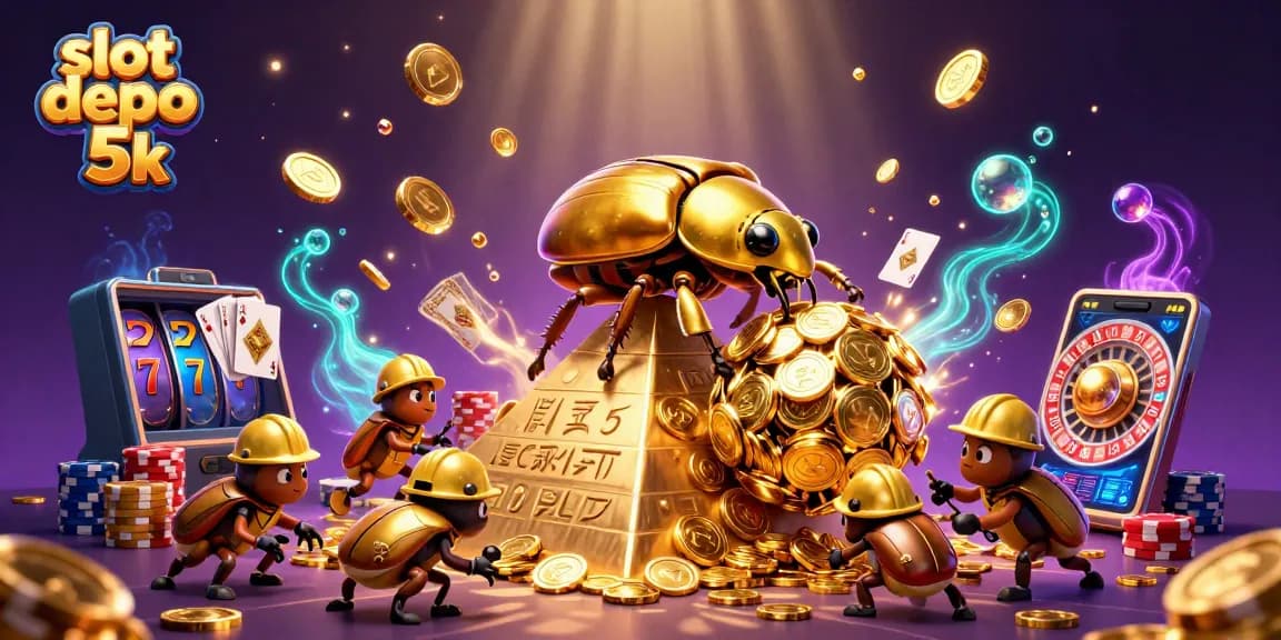 Experience the excitement of slot depo 5k with golden coins and thrilling casino elements.