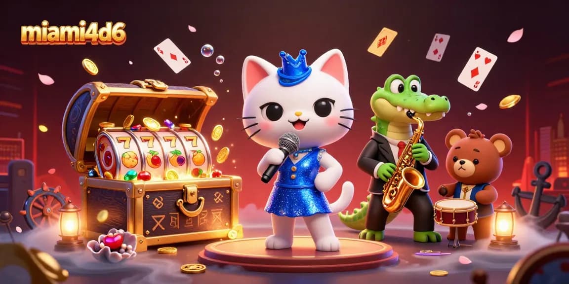 Experience the thrill of miami4d6 with vibrant characters and casino elements in a breathtaking scene.