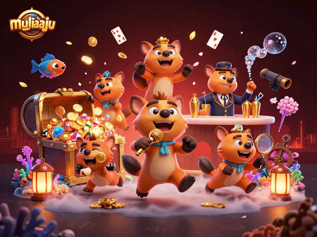 Experience thrilling gameplay at muliaaju with vibrant casino elements and engaging 3D hyena characters.