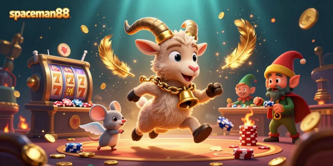 Experience thrilling wins with spaceman88 in a vibrant 3D casino illustration featuring lively characters.