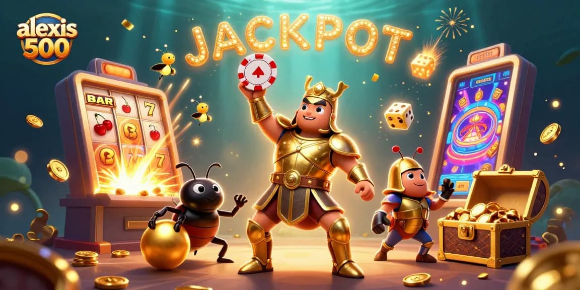 Experience the excitement of alexis 500 as a hercules beetle wins big, showcasing slots and casino elements.