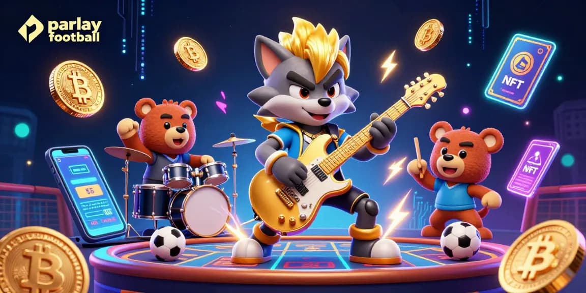 Engage in parlay football betting excitement with vibrant casino characters and dynamic gaming elements.