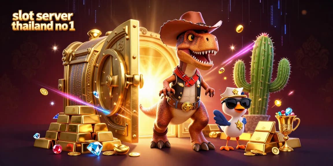 Spin to win on the slot server thailand no 1, featuring vibrant characters and dazzling casino elements.