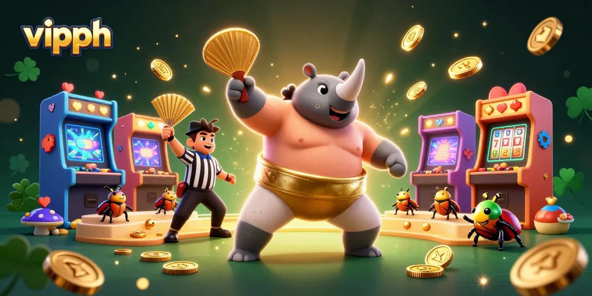 Experience dynamic gameplay with vipph as a beetle champion sends coins flying amidst vibrant casino elements.