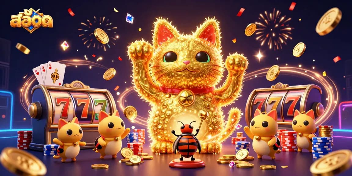 Menggandakan kesempatan menang di slot melalui ilustrasi kucing keberuntungan yang dinamis dengan simbol kasino.