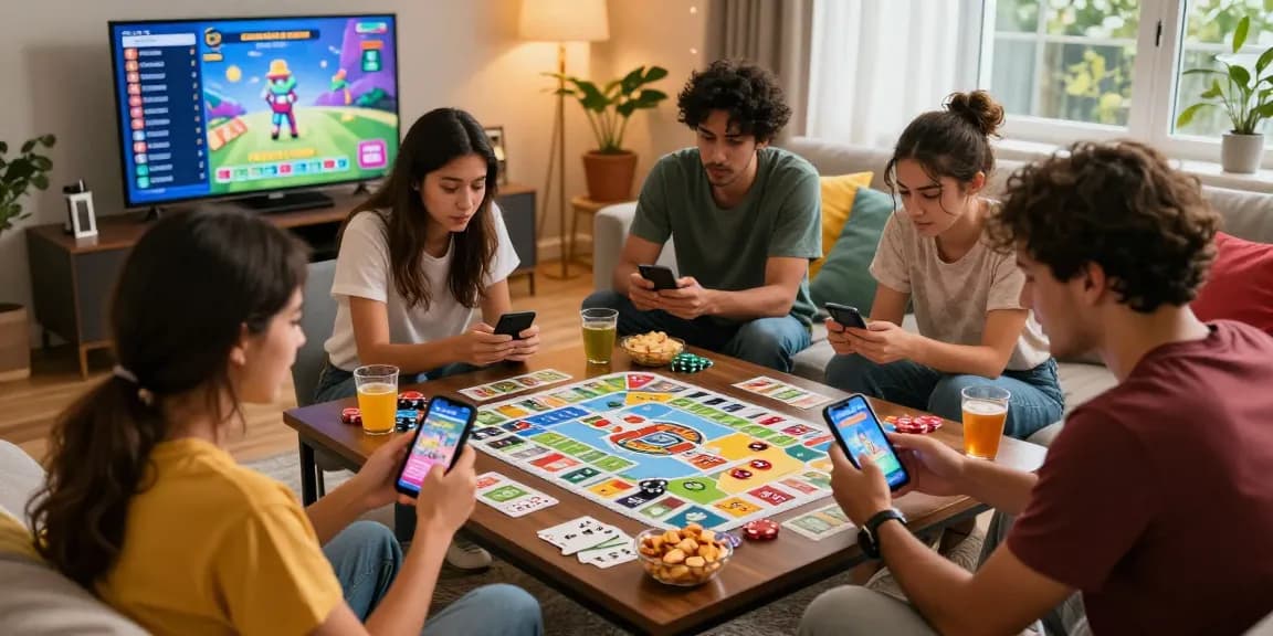 Enjoy a social gaming experience with friends using Card Rummy at https://cardrummyapp.com.pk/, featuring colorful snacks and lively atmosphere.
