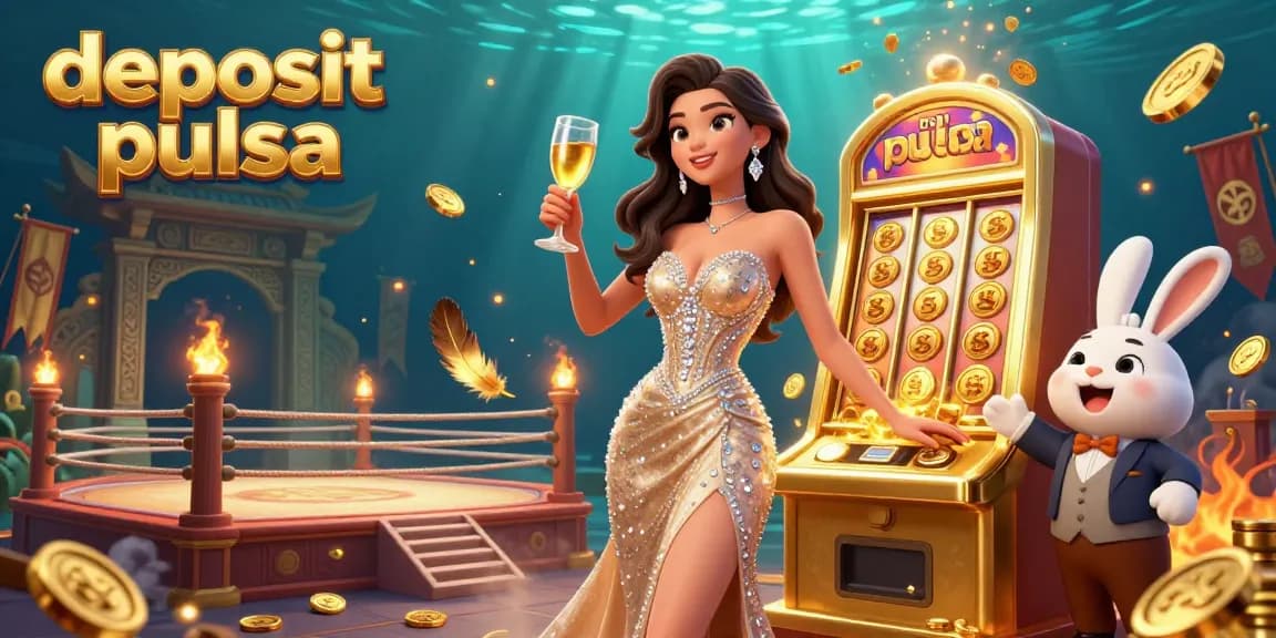 Rasakan sensasi memenangkan permainan slot deposit pulsa dengan ilustrasi yang menarik dan kegembiraan kasino.