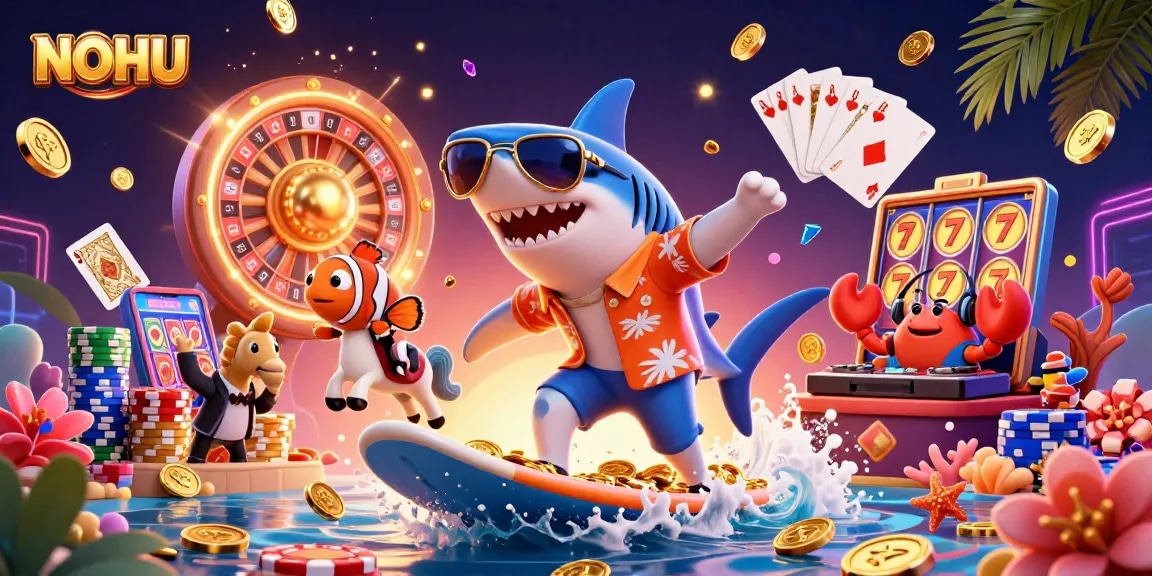 NOHU casino adventure featuring a shark and seahorse in a vibrant underwater world.