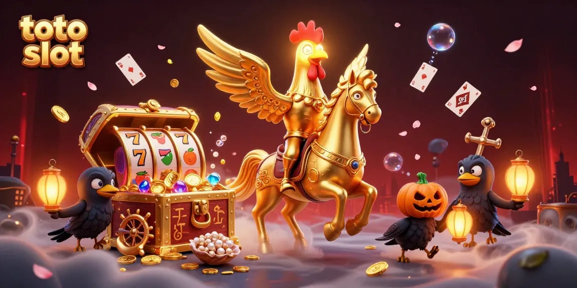 Experience thrilling gameplay with toto slot's vibrant scene featuring a golden rooster and rich casino elements.