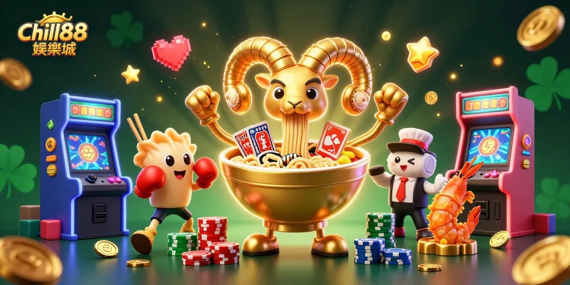 Chill88娱乐城的3D卡通插图，展示了丰富的游戏元素与动画角色，带来刺激的赌博体验。