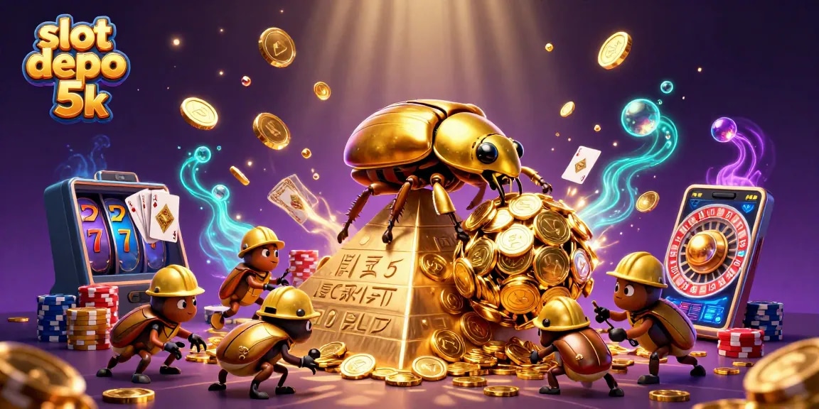 Experience the excitement of slot depo 5k with golden coins and thrilling casino elements.