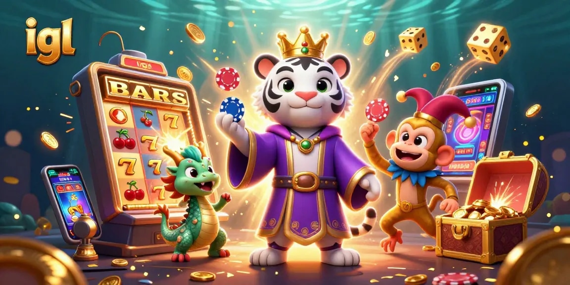 Play casino games with igl featuring a lively illustration of a white tiger, monkey, and jade dragon.