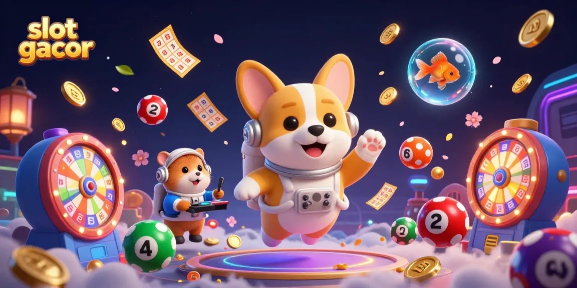 Emas slot gacor mengambang di kasino luar angkasa yang dikelilingi karakter lucu