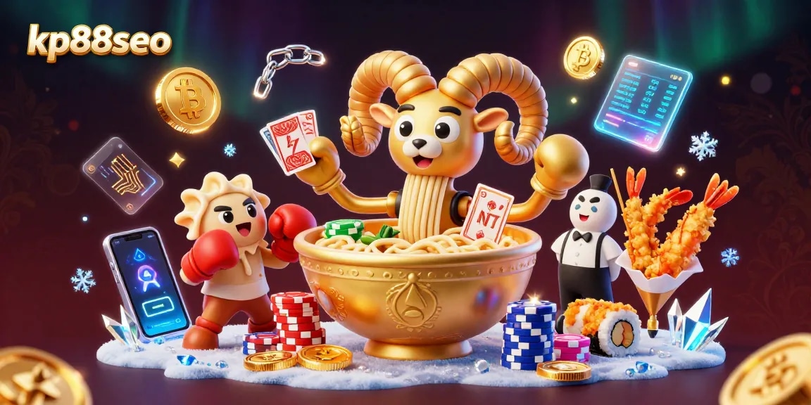 Engage in thrilling gaming at kp88seo with vibrant characters and crypto elements in a high-stakes casino atmosphere.
