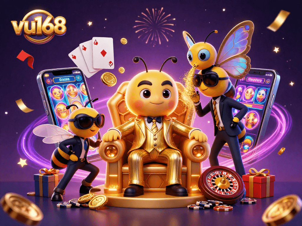 Experience winning strategies at vu168's colorful casino scene filled with games and action.