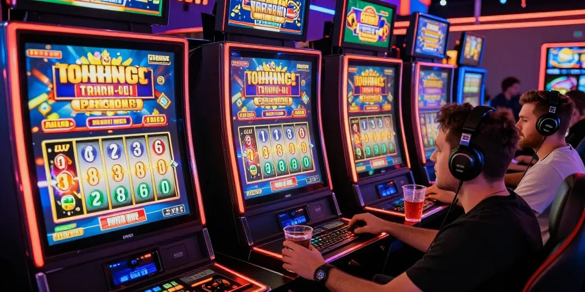 Pemain menikmati slot gacor dalam suasana kasino online yang meriah dan penuh energi.