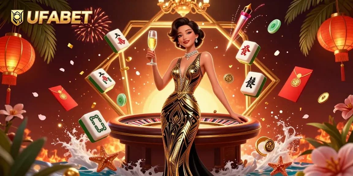 Experience the thrill of gambling with UFABET in this vibrant 3D illustration capturing the excitement of online gaming.
