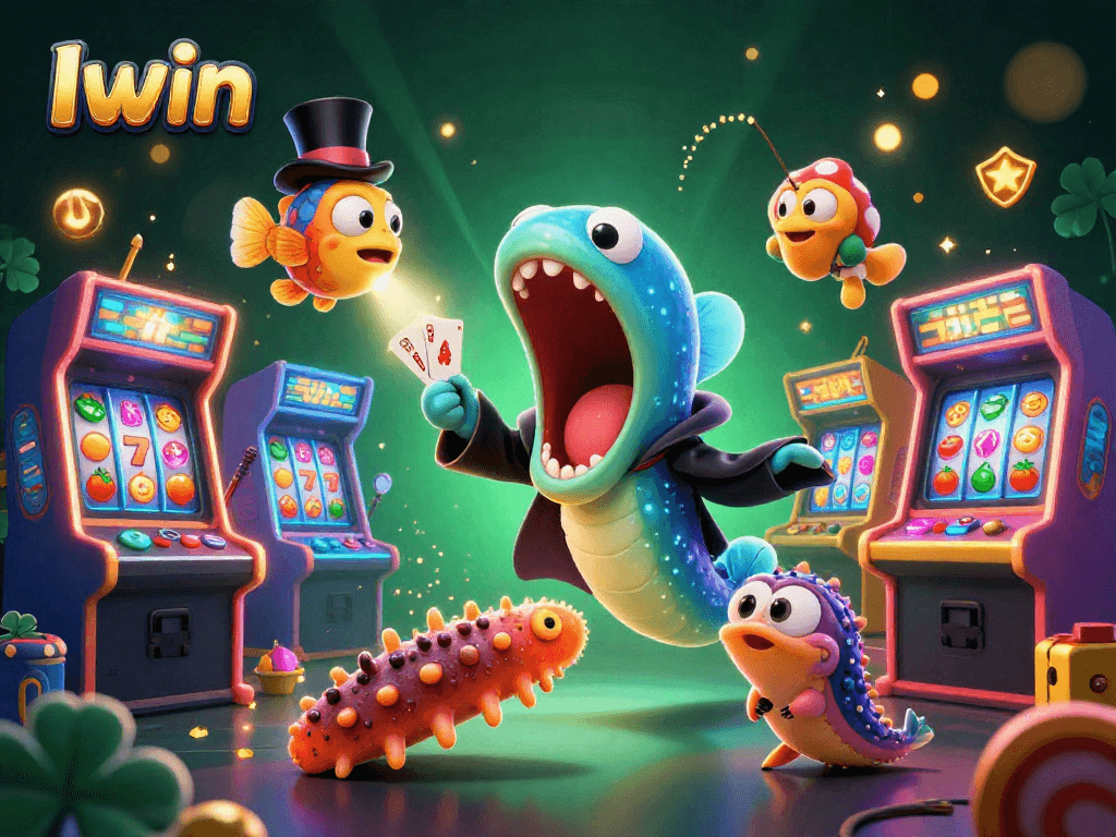 Iwin brings excitement with a vibrant 3D illustration featuring a magician's eel and casino elements.