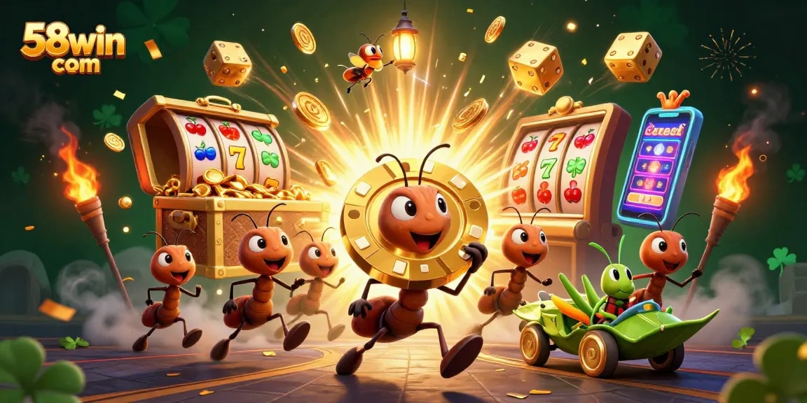 Experience thrilling action with 58win com as cartoon ants heist a giant poker chip!