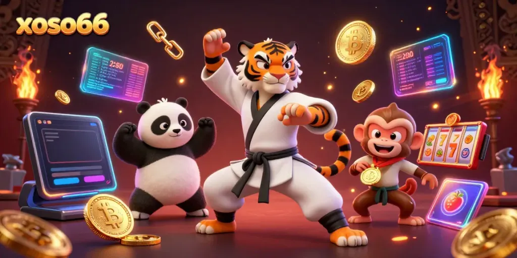 Experience excitement at the xoso66 casino, featuring animated characters in a thrilling gambling scene.