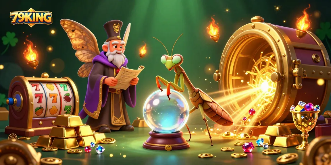 Experience the magic of 79KING with vibrant casino elements and enchanting characters in this rich 3D illustration.