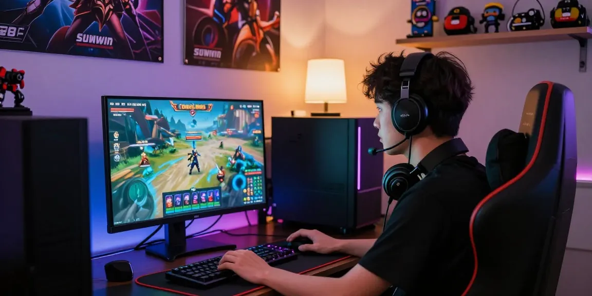 Player immersed in a sunwin gaming experience, showcasing vibrant graphics and immersive gaming setup.