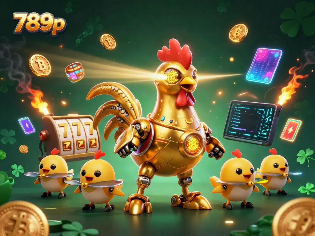 Engage in thrilling gameplay at 789p with vibrant slot reels and golden themed robot characters.