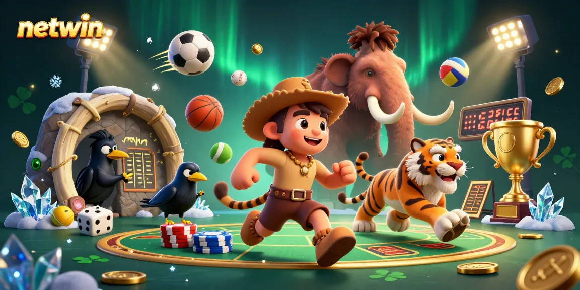 Experience thrilling action with netwin's unique gaming elements in a vibrant 3D casino scene.