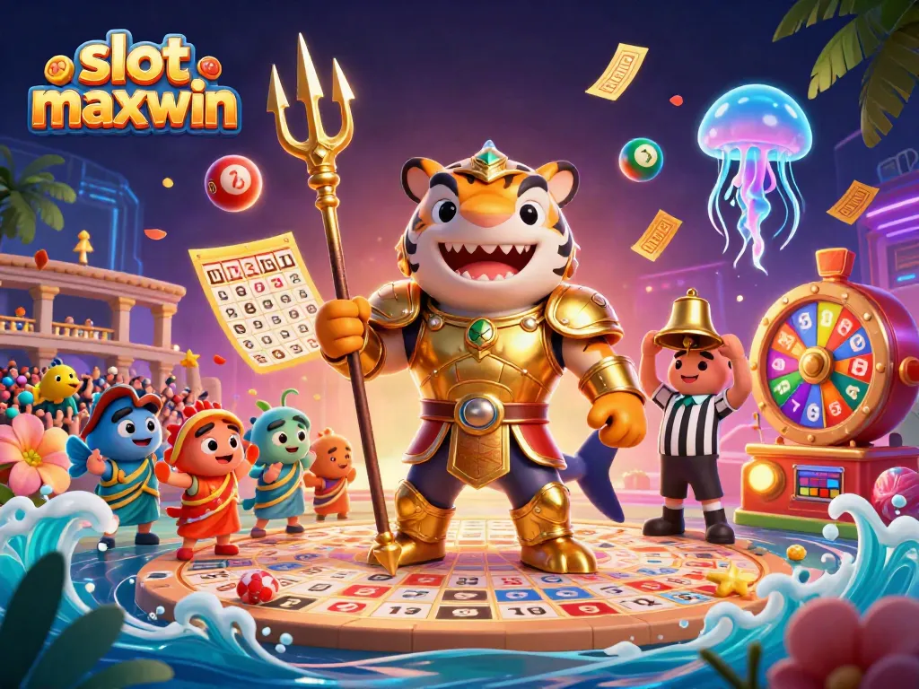 Memenangkan slot maxwin dalam ilustrasi kasino yang penuh warna dan dinamis.
