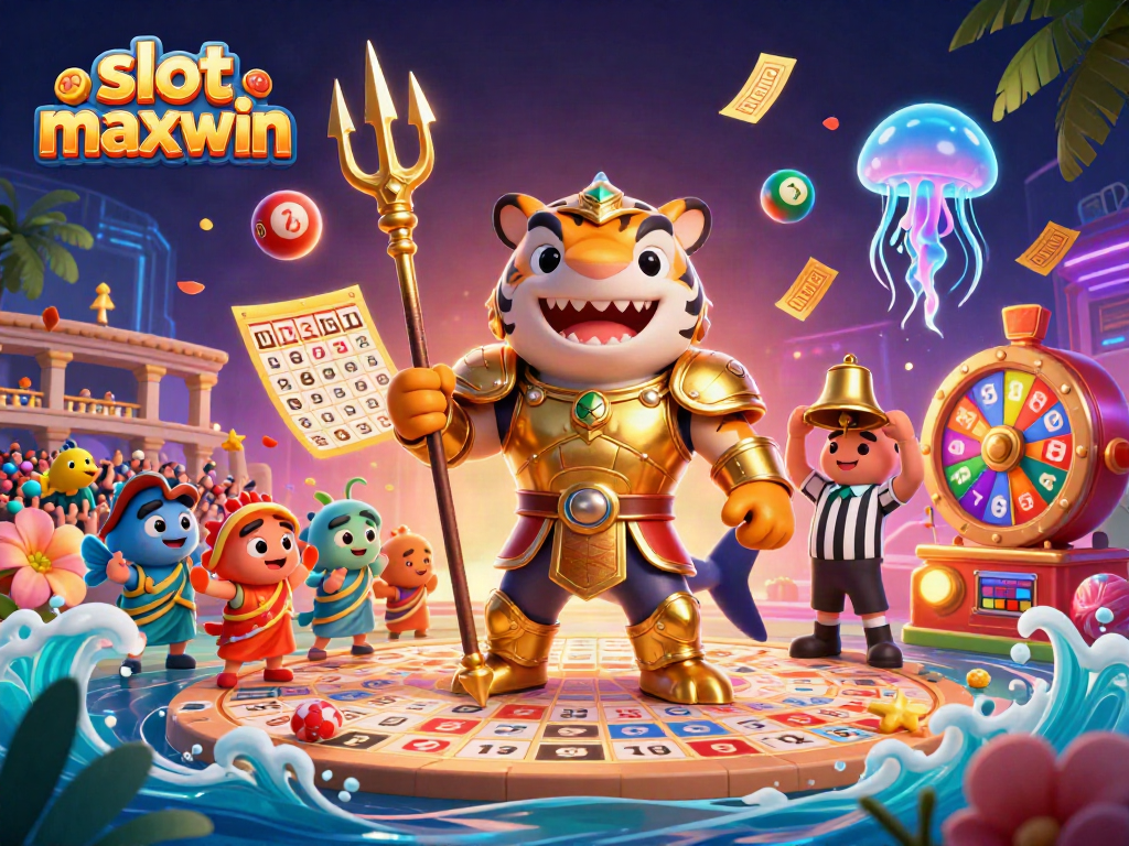 Memenangkan slot maxwin dalam ilustrasi kasino yang penuh warna dan dinamis.