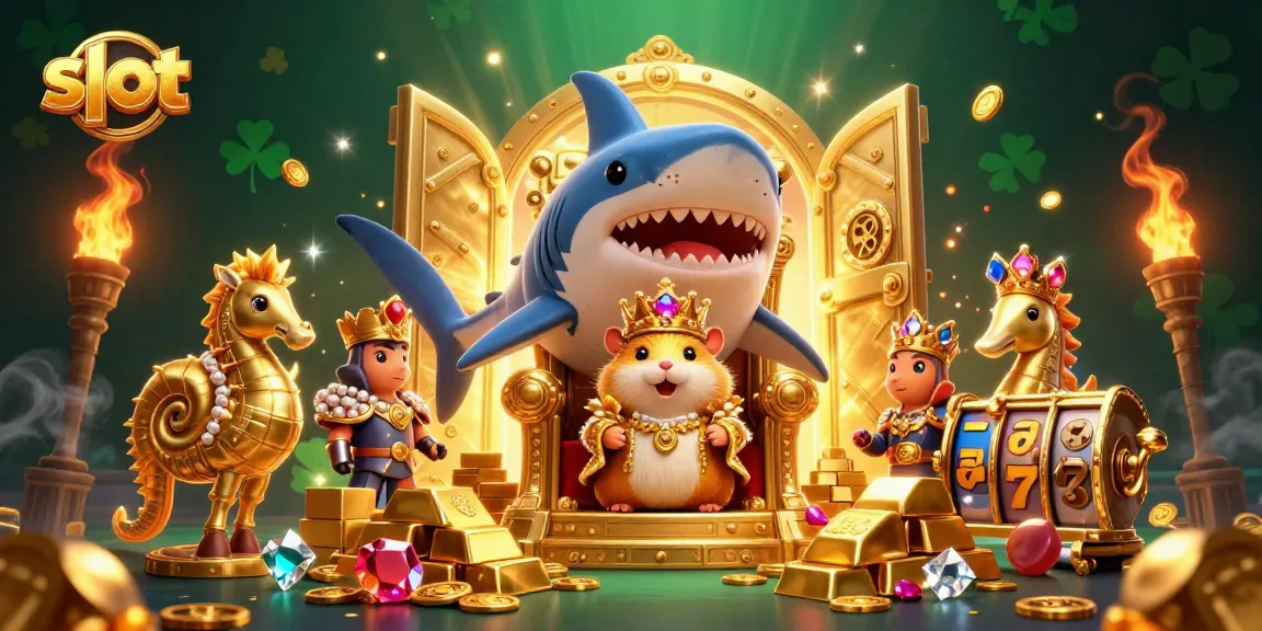 Spin and win at the slot with a golden hamster king in a rich casino scene.
