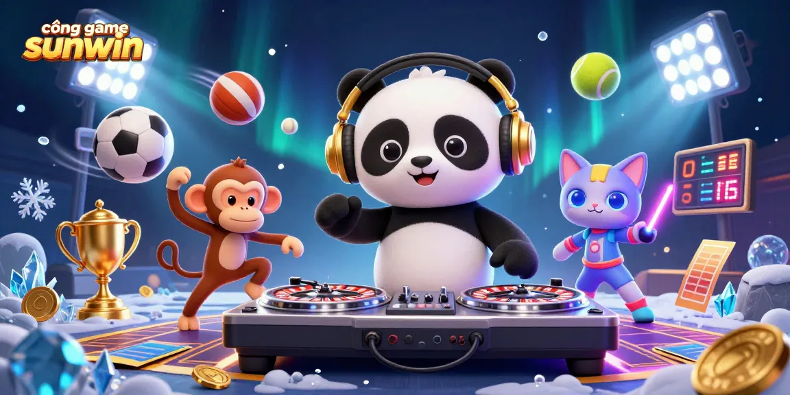 Engage with cổng game sunwin through vibrant casino experience, featuring dynamic 3D cartoon characters and gaming elements.