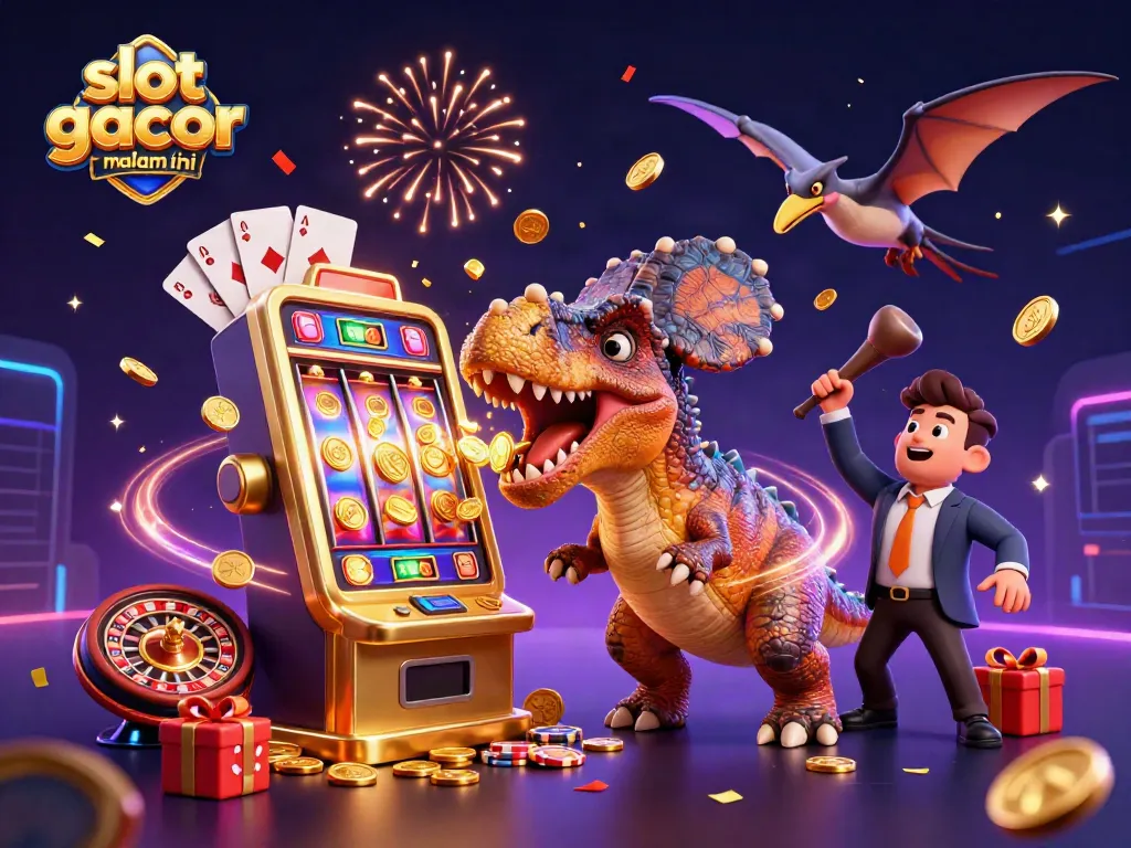 Menangkan slot gacor malam ini dengan dinosaur yang beraksi di mesin slot berkilau.