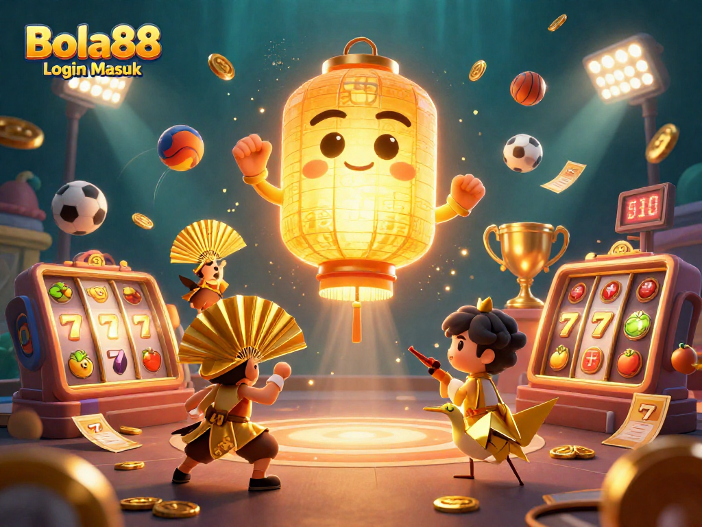 Engage with Bola88 Login Masuk through vibrant casino-themed visual featuring lucky symbols.