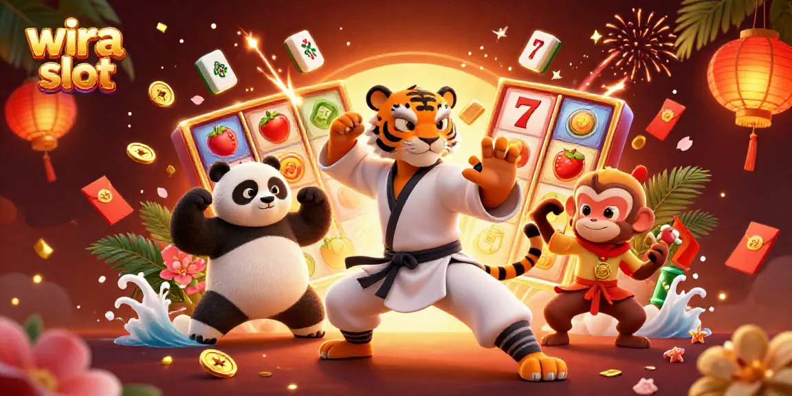 Catch the excitement of wira slot with our engaging 3D illustration featuring vibrant slot machines and playful characters.