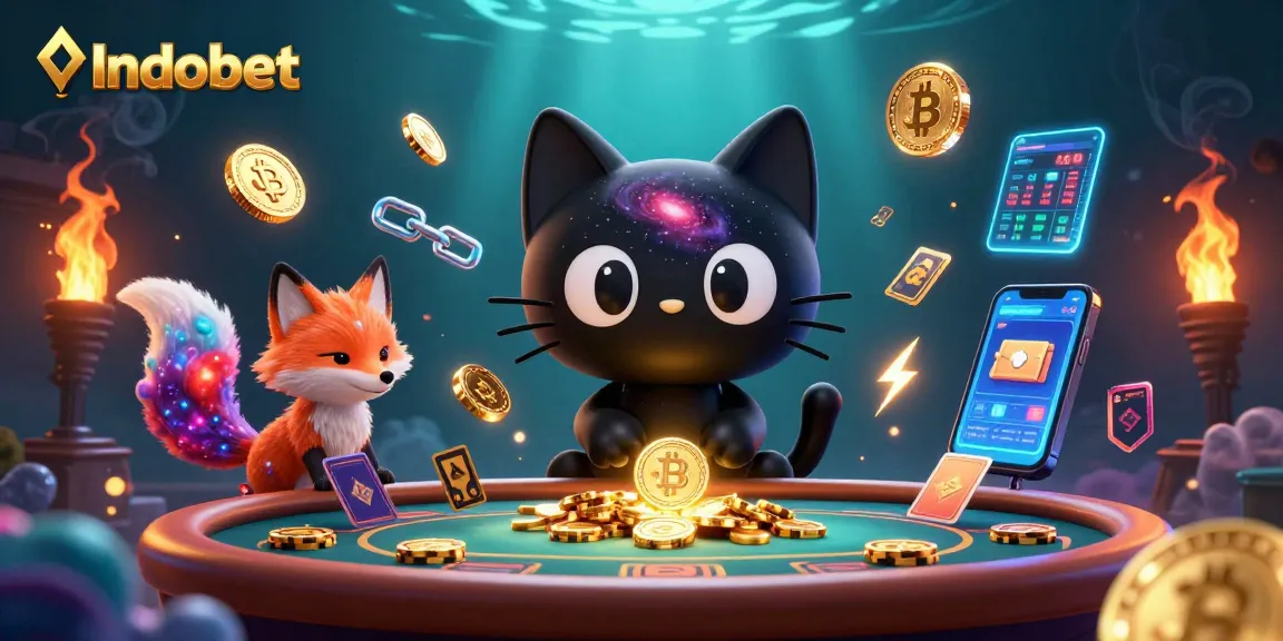 Indobet menyajikan konsep kasino online yang epik dengan cat hitam berputar dan nebula rubah, menambah keran jackpot.