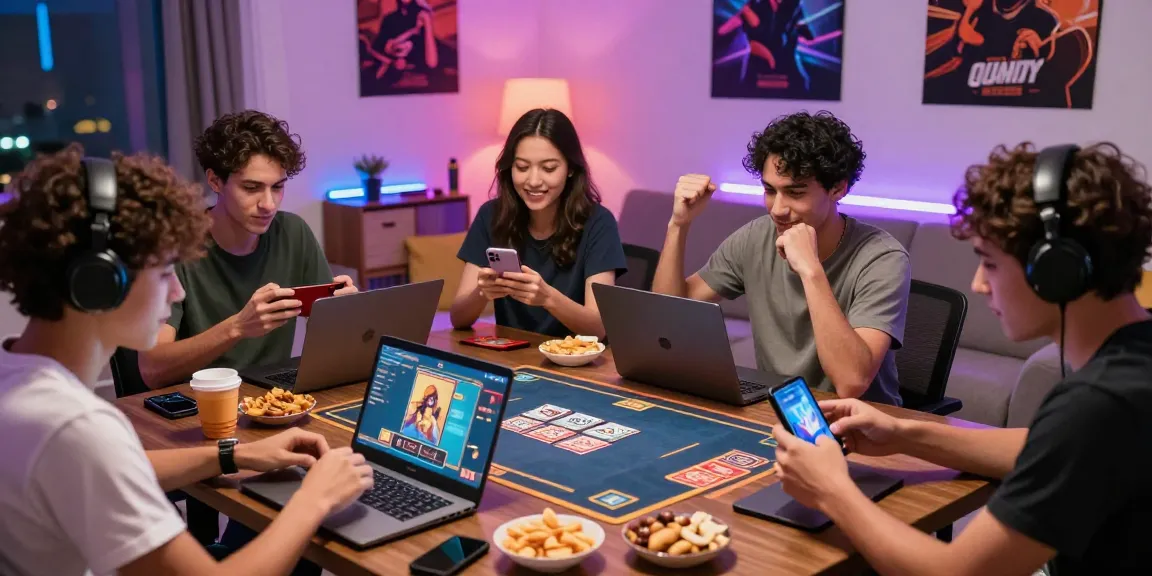Players enjoying gamebaidoithuong in a lively home gaming environment.