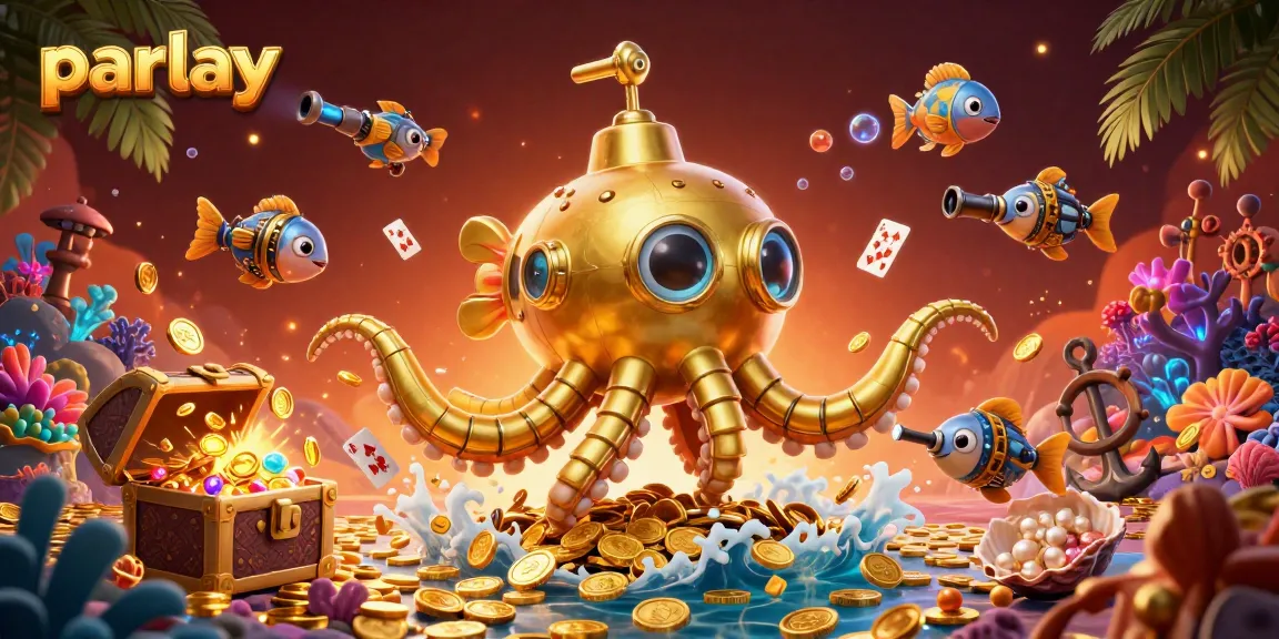 Wagering on parlay bets with golden kraken submarine and winning elements in a vibrant casino atmosphere
