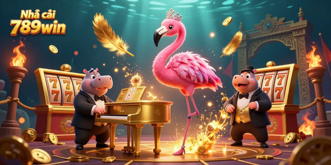 Experience the excitement of Nhà cái 789win with vibrant casino games and characters in a 3D illustration.