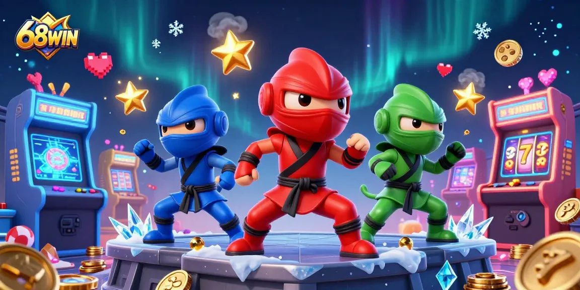 Engage with 68WIN's thrilling casino adventure featuring colorful characters amidst vibrant slot gaming elements.