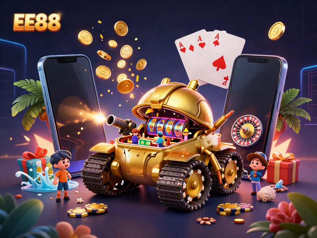 Experience the vibrant and engaging atmosphere of the EE88 casino with lively characters and games.